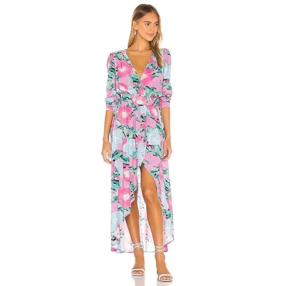 Jen’s Pirate Booty Dress Alessandra Hi-Low Maxi 3/4 Sleeves in Earth Floral S